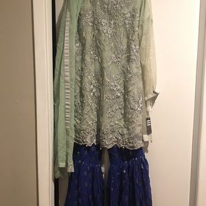 NEW mint dress with blue sharara gharara pakistani
